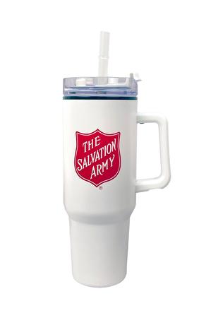 TUMBLER 40 OZ WHITE W HANDLE & STRAW SHIELD