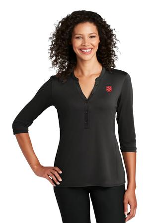 3/4 Sleeve Henley Women Black