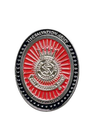 Brooch Magnetic Oval Red With Silver Crest