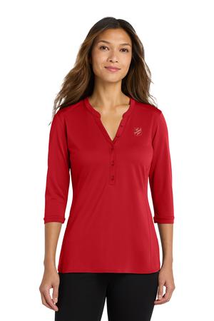 3/4 Sleeve Henley Women Red