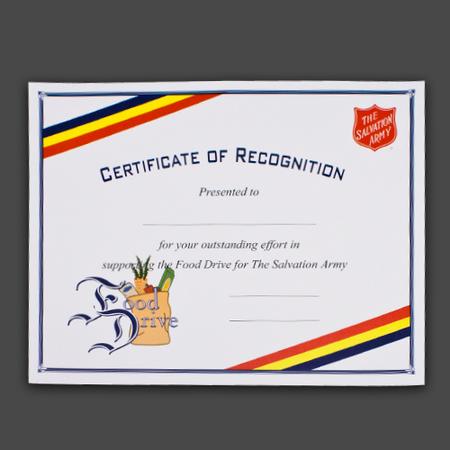 Food Drive Certificate With Bag