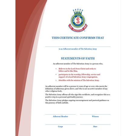 Adherent Certificate (Pack of 10)